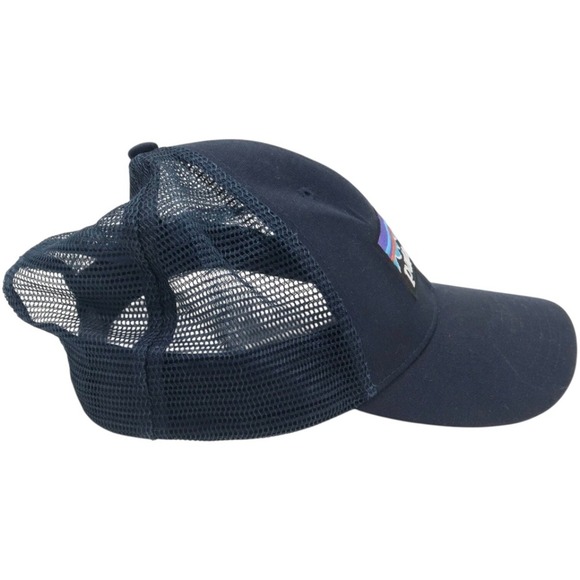 Patagonia Snapback Trucker Hat Navy Blue Cap Mesh Back Spell Out Mountain Patch - Picture 6 of 10